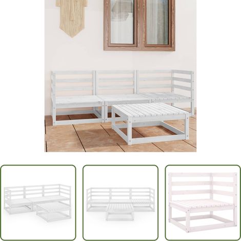 Gartensofa -  4-tlg. Garten-Lounge-Set Weiß Massivholz Kiefer (1/5)