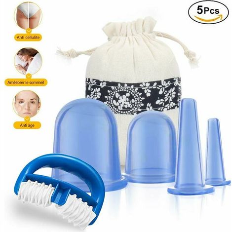 Ventouse Anti-Cellulite,  5 PCS Ventouse Cellulite Minceur Roller Minceur Silicone Massage Cups, Anti-âge, Réducteur de Rides, Soulagement de la Douleur, Réduit les Tensions Musculaires