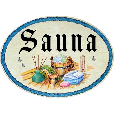 Idée cadeau - Plaque de porte décorative en bois au design antique - Article de décoration sauna bien-être (18 x 13 cm) (1/5)