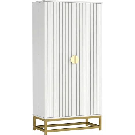 Armoire Sofronia Cuisine Design 2 Portes Effet Claustra Blanc & Doré Élégante (1/5)