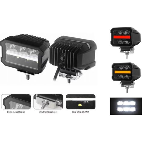 Phare halogène LED universel à diode, lumière blanche avec feu de gabarit orange-rouge, 12V - 24V, E-mark, pour camion, tracteur