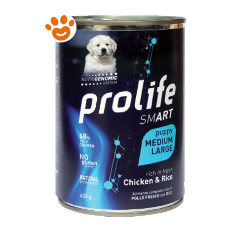 Prolife Dog Smart Puppy Medium Large Pollo e Riso  - Prolife Dog Smart Puppy Medium Large Pollo e Riso - Lattina Da 400 Gr