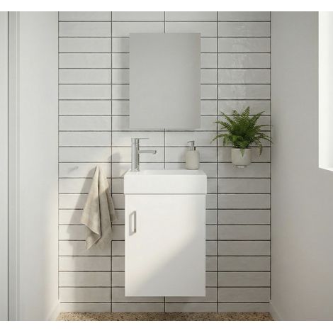 Meuble Salle de Bains avec vasque/lavabo lave mains à suspendre Mini 40 Blanc (1/5)