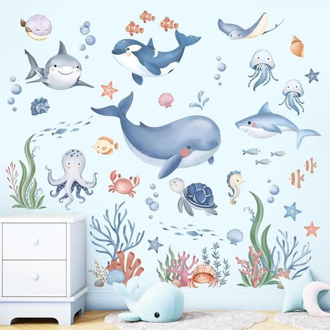 Stickers Muraux Sous la Mer Poissons Autocollants Muraux Baleine (1/5)
