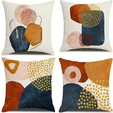 Housse de coussin en lin coussins de canapé modernes de bohème de à motifs abstraits 45 x 45 4 pièces (1/4)
