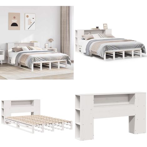 vidaXL Massivholzbett mit Regal ohne Matratze Weiß 150x200 cm (1/5)