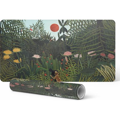 Alfombrilla de escritorio de vinilo con elegante estampado de atardecer en la jungla, 100x50 cm.