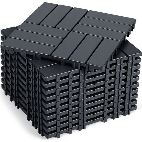 TolleTour Pavimento esterno in plastica 11 piastrelle 30x30x2 cm, antracite, design a 12 listelli, posa senza colla (1/5)