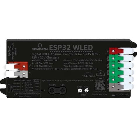 DOMRAEM ESP32 WLED 4-Kanal-LED-Streifen-Controller, PD5/12/20V Digitalregler, DC5-24V Eingang, 16A (1/5)
