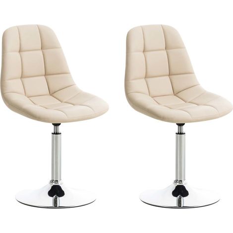 Set 2 sedie girevoli per sala da pranzo lounge in PVC crema e gambe a tromba in metallo cromato 100001695