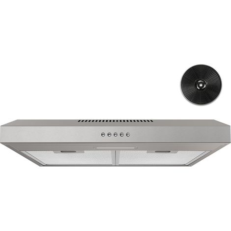 FIREGAS Campana extractora inferior de 60 cm, 3 niveles, campana de escape/recirculación, iluminación LED, incluye filtro de carbón activado, plata