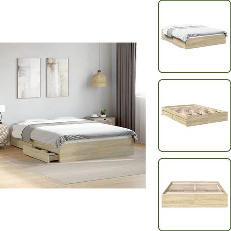 Cadre de lit avec tiroirs sans matelas chêne sonoma 120x190 cm - Cadre De Lit - Lit Double - Lit Avec Tiroirs - Meuble Chambre - Bois D'ingénierie (1/5)