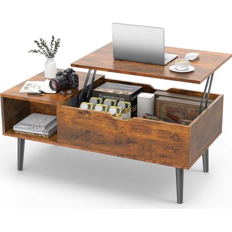 Couchtisch Lift-Top 100 x 50 cm – Höhenverstellbarer Wohnzimmertisch mit Stauraum, Holz-Design, ausziehbar als Schreibtisch & Esstisch, einfaches Anheben und Absenken
