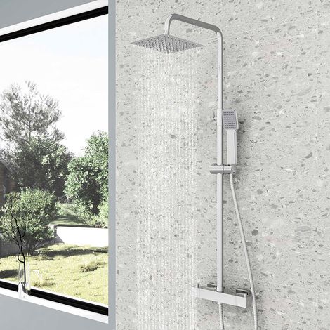 AICAIT Colonna doccia Termostatica, Cromo Multifunzione Colonna doccia con soffione quadrato 20x20cm, altezza regolabile 73-117cm