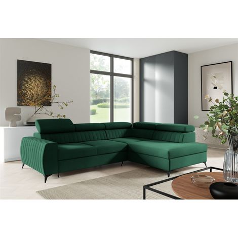 Ecksofa Schlafsofa Sofa TORONTO Stoff Element Dunkelgrün Ottomane Rechts (1/4)