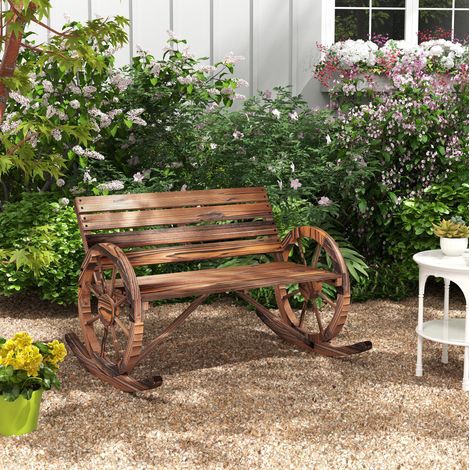 Garten-Schaukelbank aus Tannenholz Dunkelbraun, 2-Sitzer mit Armlehnen, karbonisierte Oberfläche, 105x88x74 cm (1/5)