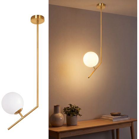 ZMH Suspension Luminaire G9 Dorée en Verre Opale, Lampe Suspendue Moderne 1 Lumière pour Salon, Salle à Manger et Cuisine (1/5)