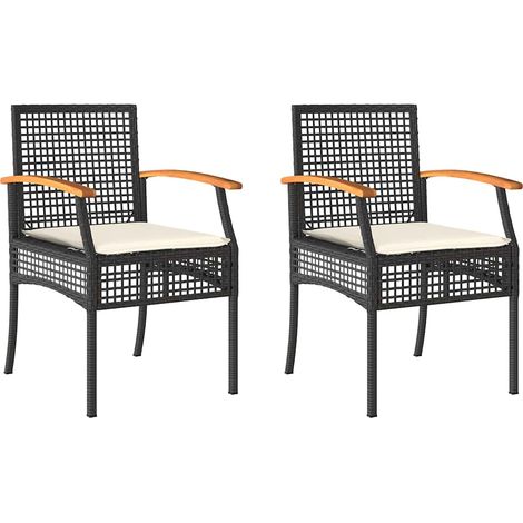 Chaises de jardin coussins lot de 2 Chaises d'extérieur noir résine tressée acacia (1/5)