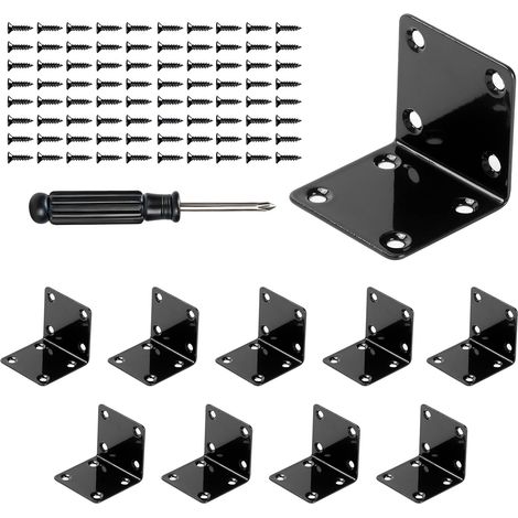 10 PcsEquerre Metal, Equerre Fixation Charge Lourde, Connecteur Bois équerre de Fixation à 90 Degrés, Equerre d'Assemblage Renforcée Métal, Équerre de Coin pour Bois de Meubles(50 x 50 mm, Noire) (1/5)