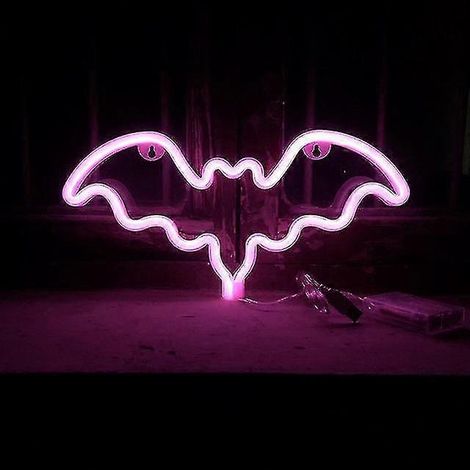 Neon-Fledermaus-Leuchtreklamen, LED-Festival-Fledermaus-Neonlichter in Pink, Halloween-Dekorationen für Tisch, Schreibtisch, Innenbereich, Zuhause, Schlafzimmer, USB-Ladefunktion & Akku (1/4)