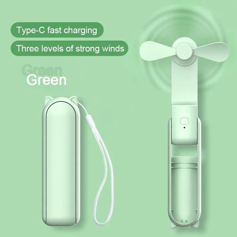 (Vert, 16 cm) Mini ventilateur pliable portable, modèle à succès, ventilateur portatif haute puissance (1/5)