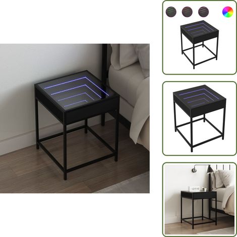 Nachttisch mit Infinity-LED Schwarz 40x40x51 cm - Nachttisch - Nachttische - Beistelltisch - Nachtkästchen