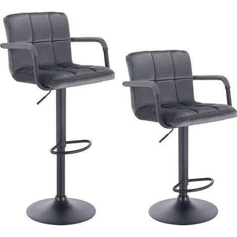 WOLTU Barhocker 2er Set Barstuhl Tresenhocker Bistrohocker Designer Hocker mit Rückenlehne, Sitzfläche aus Samt, höhenverstellbar drehbar Stahl Dunkelgrau (1/5)