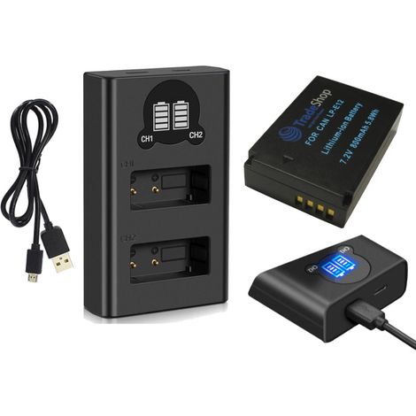 2in1 Set: Akku + USB-C Doppel-Ladegerät Schnell-Ladestation ersetzt LC-E12E LP-E12 für Canon EOS M, M2, M10, M50, M100, M200, EOS 100, 100D (1/3)