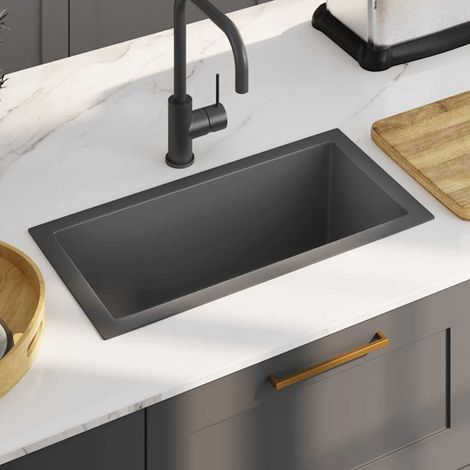 vidaXL Évier de cuisine fait main Noir Acier inoxydable (1/5)