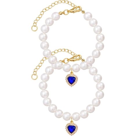 Perlenhalsband für Katzen und Hunde, elegantes und entzückendes Halsband, verstellbares Accessoire für Welpen und kleine Katzen (hellblau, M)