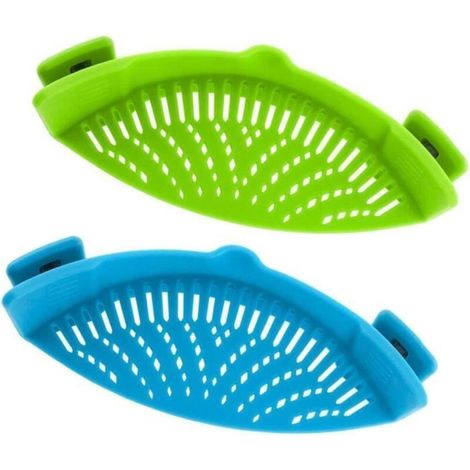 Passoire - Lot de 2 - Silicone - Résistante à la chaleur - Clipse facile - Pour nouilles et légumes (1/4)