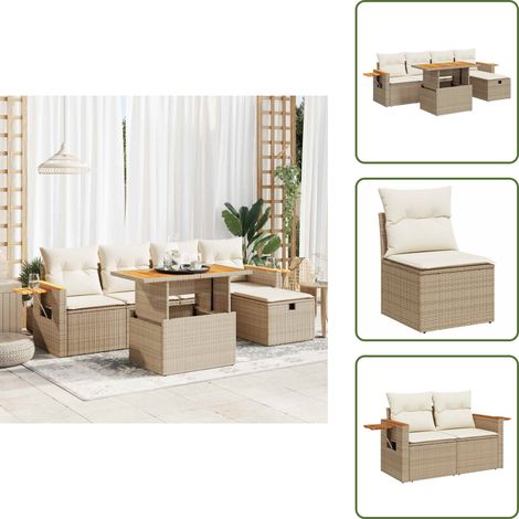 6-tlg. Garten-Sofagarnitur mit Kissen Beige Poly Rattan - Gartensofa Set - Garten Sofa Set - Outdoor Sofa Set - Garten Sofagarnitur (1/5)