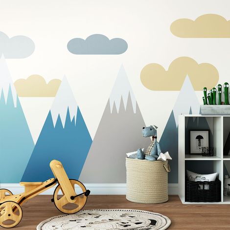 Stickers muraux enfants - Décoration chambre bébé - Autocollant Sticker mural géant enfant montagnes scandinaves VOLKA - 50x75cm (1/5)