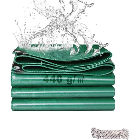 Bâche de Protection Exterieur avec Oeillets, 4x6m 440 g/m² PVC Bâche Voiture Piscine, Imperméable Résistante aux Déchirures UV Intempéries, Bâches Multi-Usage pour Meubles de Jardin, Vert (1/5)