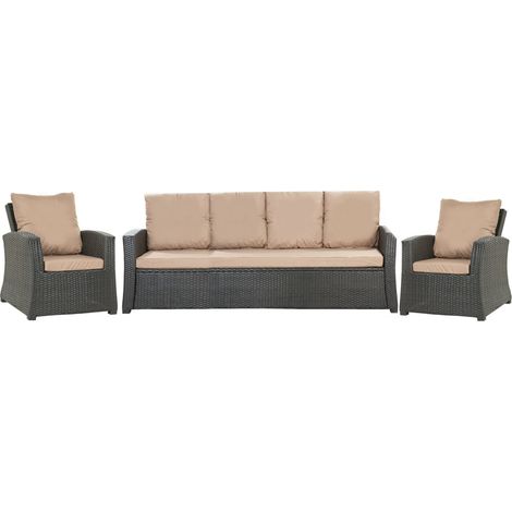 Set coussins pour salon de jardin résine tressée 5 personnes, coussins pour canapé 150x50x7cm, coussins pour fauteuil de jardin 2x50x56cm Beige (1/5)