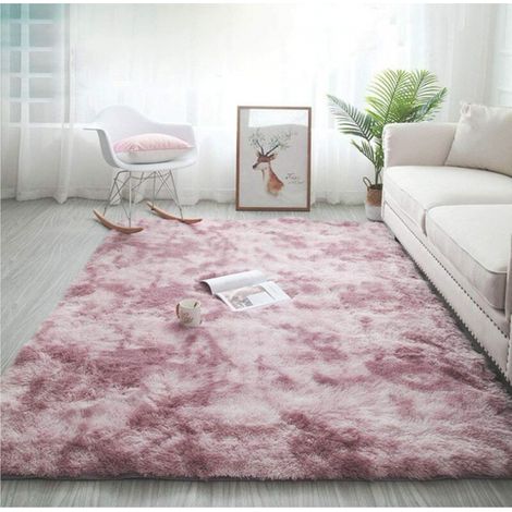 Tapis de salon moelleux rose tie-dye 160 x 230 cm, en fibre de polypropylène douce et antidérapante, tapis de chambre à coucher