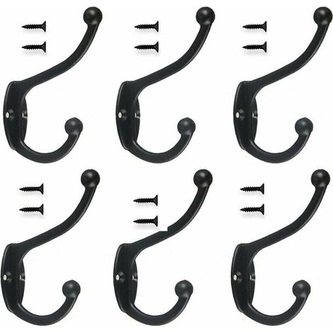 Perchero retro de 6 piezas, gancho de pared vintage de metal para puerta de baño, cocina, dormitorio, entrada, color negro. (1/4)