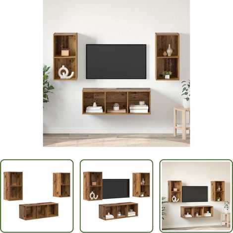 vidaXL Altholzschrank - TV-Schrankset Wandmontiert 3 pcs Altholz Holzwerkstoff (1/5)