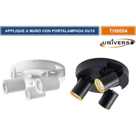 PORTALAMPADA APPLIQUE WALL LIGHT A SOFFITTO CON TESTE ORIENTABILI PER 3 LAMPADINE GU10 - Colore: Bianco (1/5)