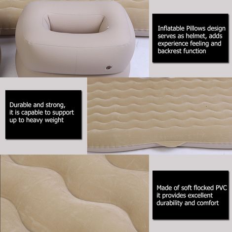 Matelas Gonflable Pliable Camping Voyage Coussin Air pour Siège Auto Intérieur Extérieur Lit d'Appoint Beige (1/5)