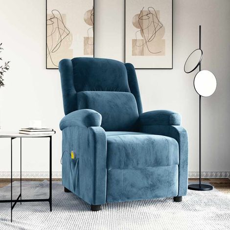 Fauteuil de massage-Chaise de relaxation-Fauteuil Relax Bleu Velours 643854 (1/5)