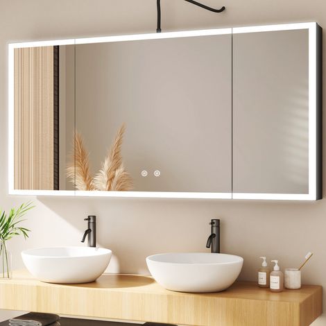 Großer Spiegelschrank Bad mit Beleuchtung 120x60 cm, LED Spiegelschrank Schwarz mit Beleuchtung Badezimmerschrank Hängeschränke mit 3 Einstellbare Lichtfarben, Beschlagfrei, Komplett Vormontiert (1/5)