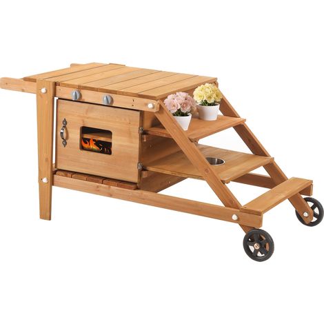 Cuisine d'extérieur pour enfants en bois avec roulettes, cuisine boue et eau, four à porte magnétique, accessoires inclus, pour jardin et balcon - CHICFURN (1/5)
