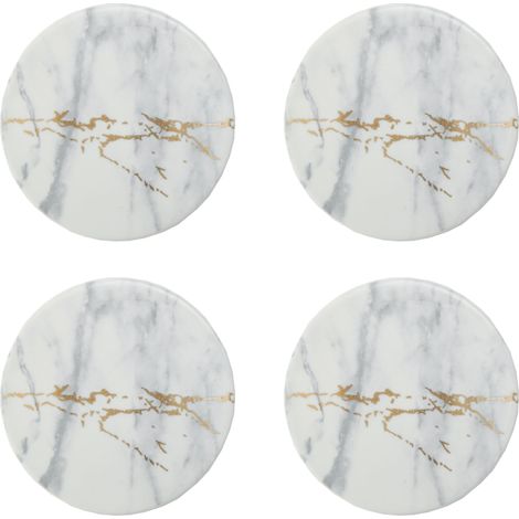 Interiors By Premier Elegant Luxe Set Of 4 Coasters, Marble Design Round Set Of 4 Coasters For Kitchen, Versatile White Coasters (1/5)