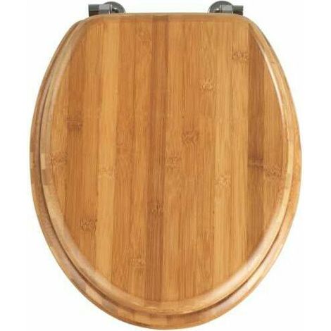 Abattant WC Bois Bambou, abattant WC avec fixation acier inox, Lunette WC résistante et facile à nettoyer, Bambou, 34 x 41 cm, Marron (1/4)