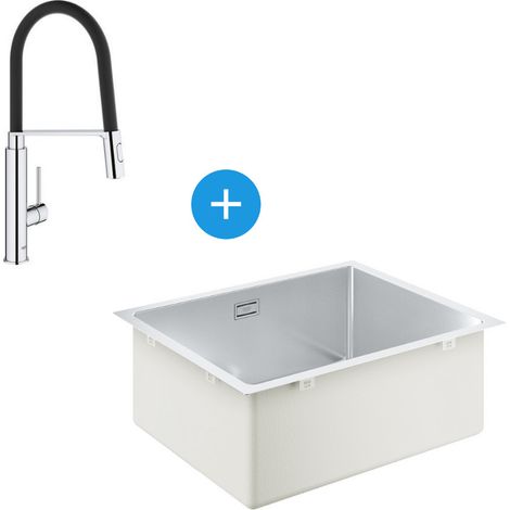 Grohe Kit K700 Küchenspüle Unterbau 540x440mm Edelstahl + Concetto Semi-Profi-Mischbatterie Handbrause 2-Strahl (31574SD1-SET4)