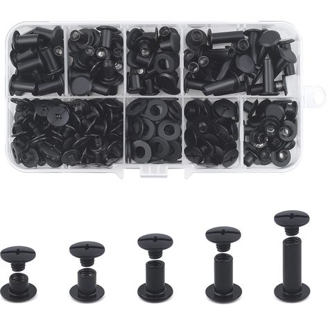 100 Set vis Chicago, kit de rivets pour cuir cruciforme 4/6/8/10/15 mm, vis métal clou rivet bouton Chicago, pour ceinture cuir DIY livre artisanat ceinture portefeuille reliure Noir Mat (1/5)