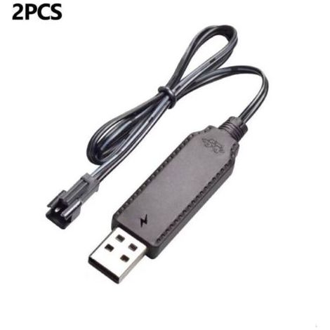 Pack de 2 Câble de charge USB 3,6 V 3,7 V pour batteries rechargeables LiPo SM-2 broches utilisées sur les jouets télécommandés, voitures, citernes, camions, trains, bateaux (1/4)
