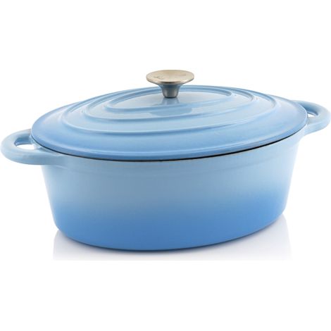 BBQ-Toro Gusseisen Cocotte, 4,3 Liter, blau, oval, Emaillierter Gusseisen Bräter mit Deckel (1/5)