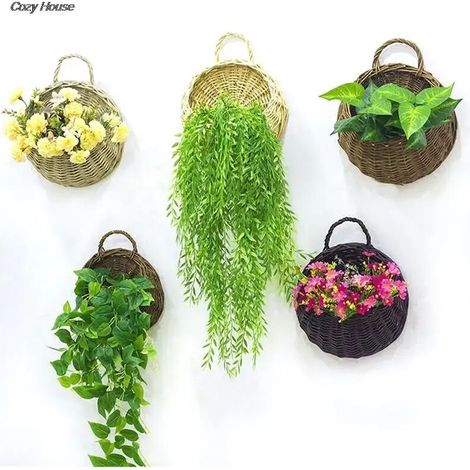 (80 cm sans panier) 1 jardinière murale en osier et rotin, support pour plantes grimpantes et plantes d'intérieur, 4 couleurs (1/4)